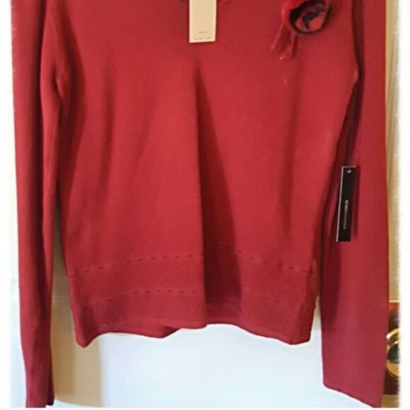 LUXE SOFT CHERRY RED V-NECK SWEATER - Picture 2 of 6